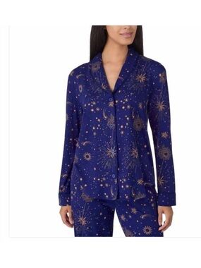 Room Service Celestial Sun Moon Star Pajama Set Blue Gold L